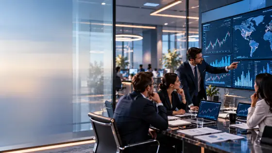Members reviewing a deal around a boardroom table